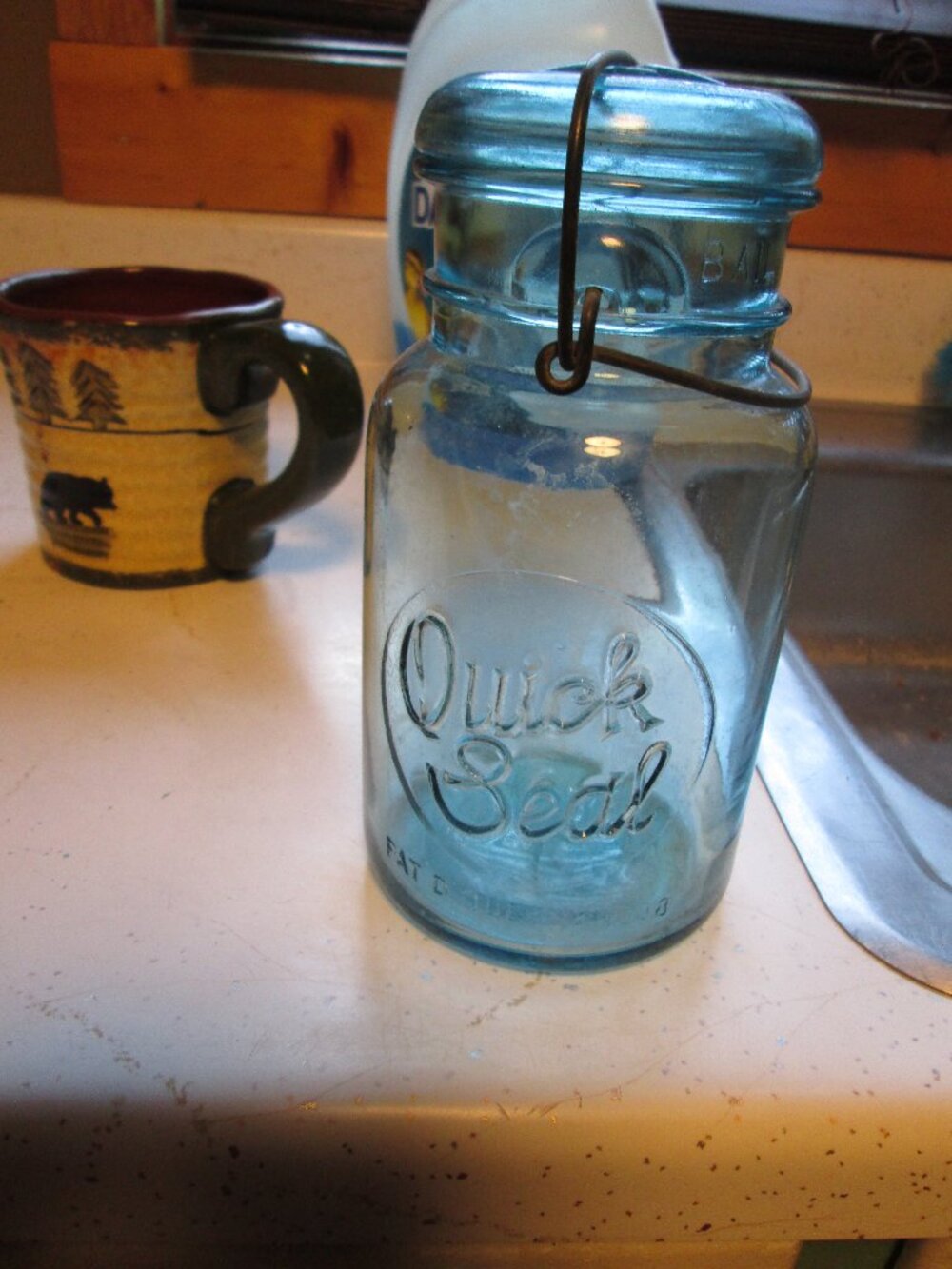 Rare blue aqua Quick Seal canning jar bale wire one qt